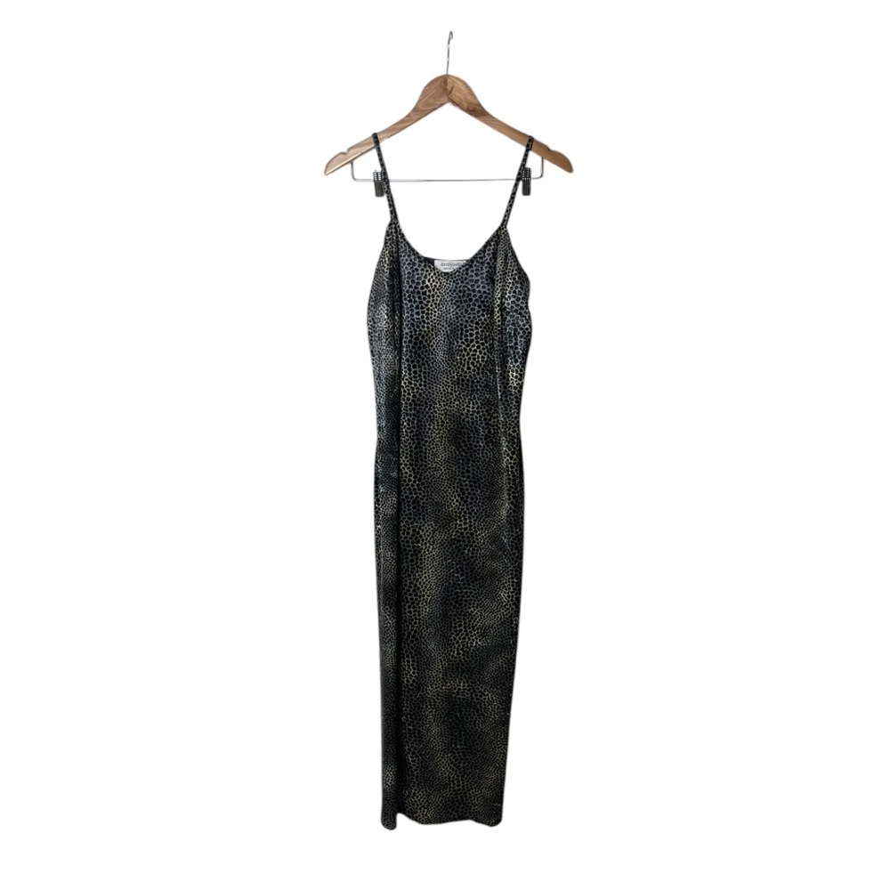 Vintage Dorothy Perkins Dress Grey Animal Velour V Neck Strappy Y2K UK 14 1794